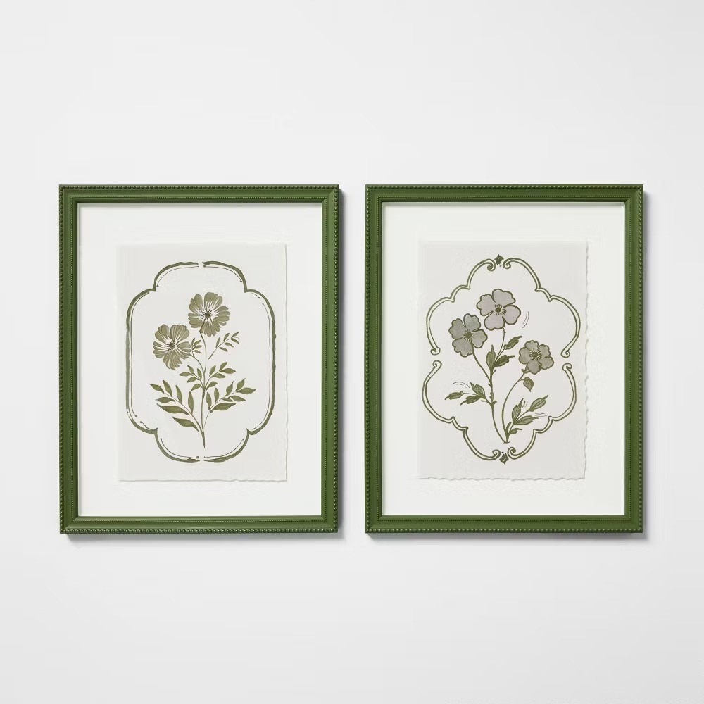 16"x20" (Set of 2) Floral Print Framed Art Green‎ - Threshold Studio McGee